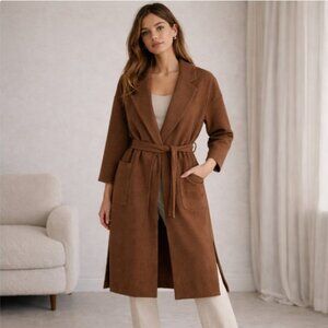 Brown Belted Canvas Duster Coat Large - NEW